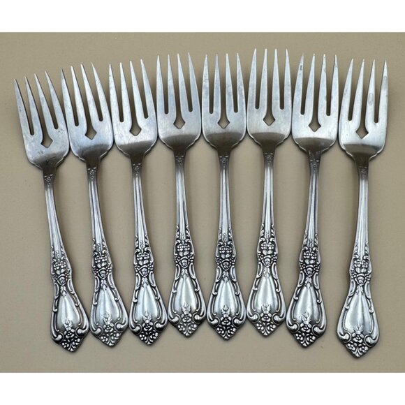 8 Oneida Distinction Deluxe KENNETT SQUARE Stainless Salad Forks - Picture 1 of 7